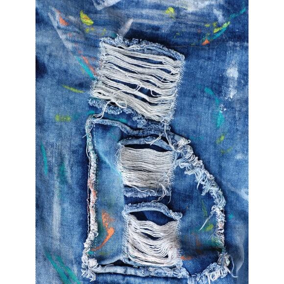 Create 2MRW Distressed Paint Spatter Jeans Shorts Men 42 NWOT Torn Embellished - Picture 3 of 15